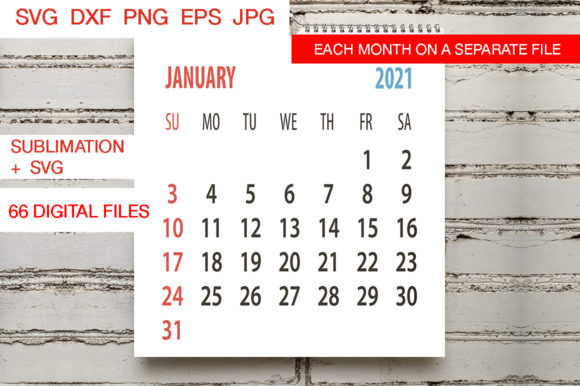 Minimalist Calendar 2021 Graphics for Print Templates