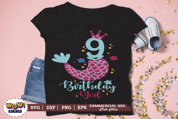 Ninth Birthday Girl Svg, 9th Birthday Graphics and Illustrations
