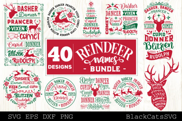 Reindeer Names Bundle 40 Designs SVG Graphics